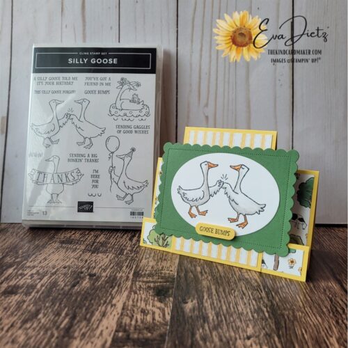 silly goose double easel card in yellows and greens