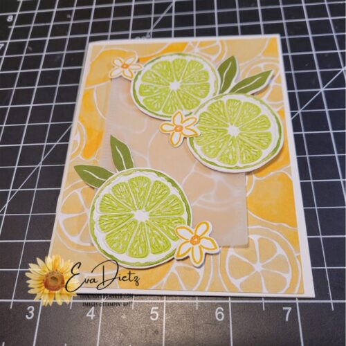 Lemon lime card in layout format with out pieces glued down.