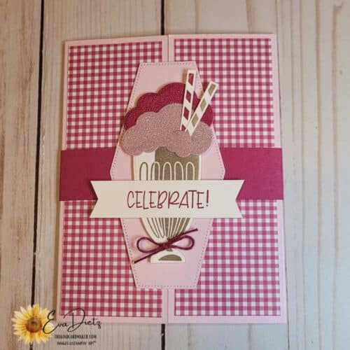 Stampin’ Up!s Share a Milkshake Stamp Set Makes 1 of the Sweetest Birthday Gate Fun Fold Card with a Mega Belly Band