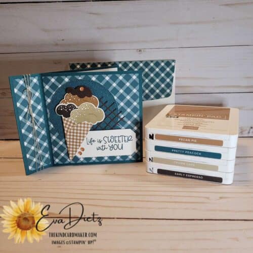 Share a Milkshare stamp set from Stampin' Up! and 4 ink pads of the colors used in the Friendship book fun fold card.