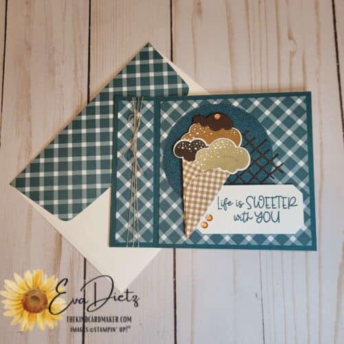 Friendship book fun fold with waffle ice cream cone on front with matching envelope