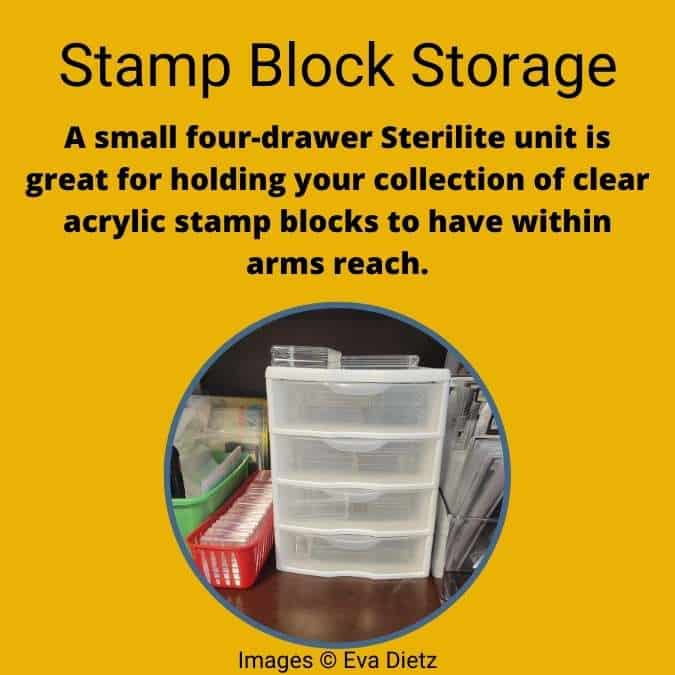 use a small drawer container to store your clear stamp blocks to have them within arms reach