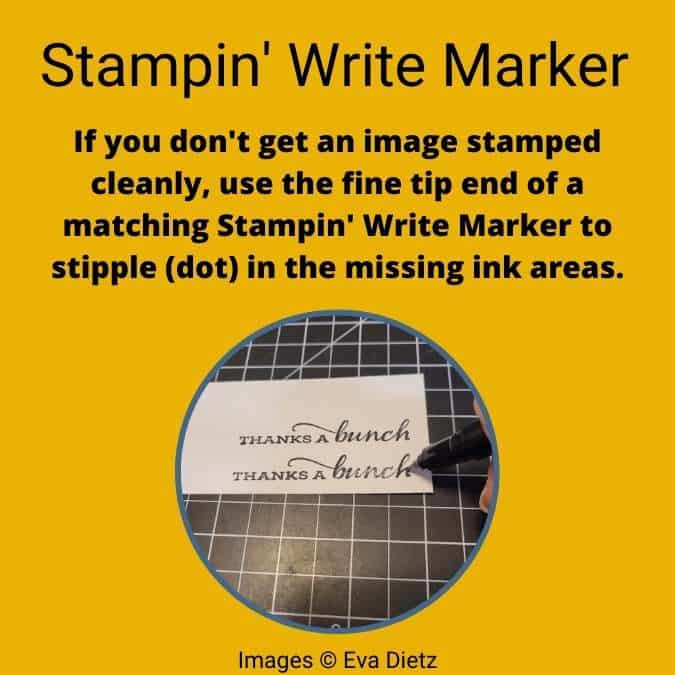 tip on how to fill in partly filled in greeting words with a stampin' write marker