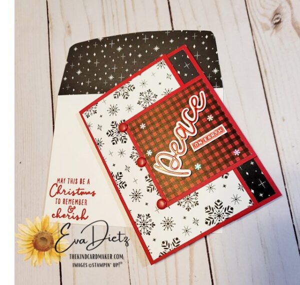 Latching Double Flap Fold Card in reds, blacks and whites holiday patterns