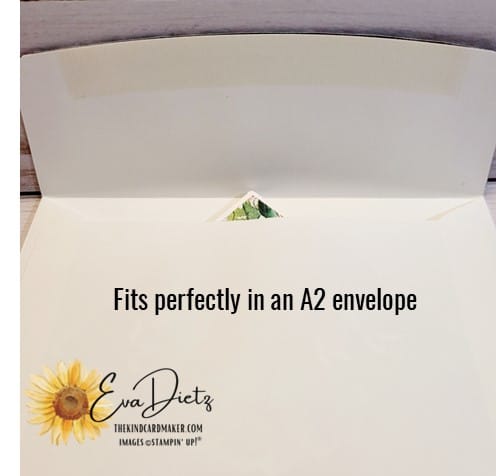 Photo of how the Diamond Pop-Up Fun Fold Card fits into an A2 envelope perfectly.