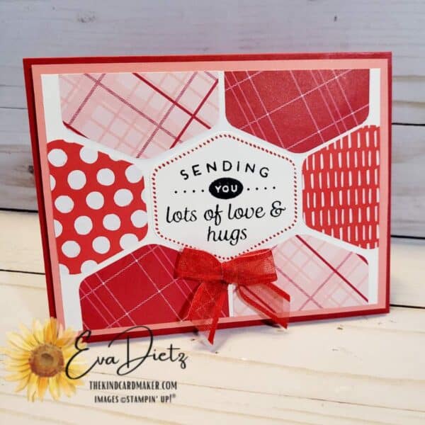 Stampin' Up! Most Adored Designer Series Paper and the Heartfelt Hexagon stamp set and punch combine to make this fun Valentines card