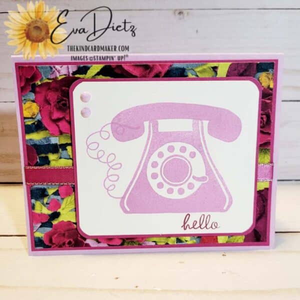 Combining Stampin' Up!s Let's Chat stamp set with the Masterfully Made Designer Series Paper creates one bright card!
