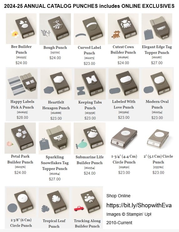page showing the punches available in the 2024 Stampin' Up! Annual Catalog