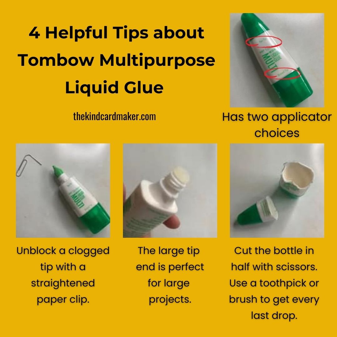 A graphic that shows 4 tips how to use the Multipurpose Liquid Glue from Stampin' Up!