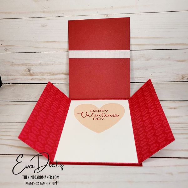 Hearts of Elegance Valentines Card illustrating the fun fold opening inside the card made by Eva Dietz, Independent Stampin' Up! Demonstrator, January 2025