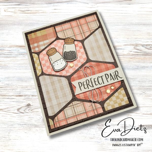Plaid Hexagon Patterned Faux Quilted Card in oranges and browns designed by Eva Dietz, Independent Stampin' Up! Demonstrator.
