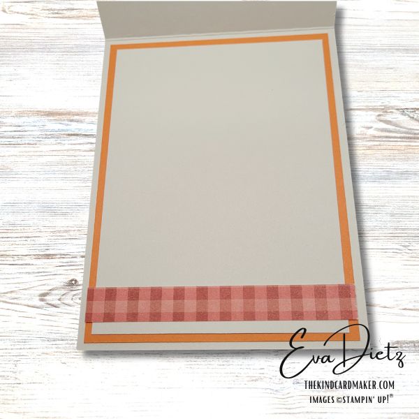 Inside view of the Plaid Hexagon Patterned Faux Quilted Card in oranges and browns designed by Eva Dietz, Independent Stampin' Up! Demonstrator. Includes matching envelope.