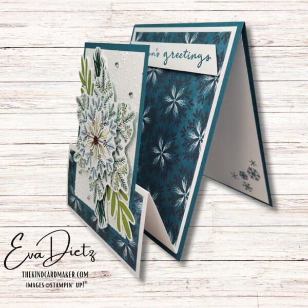 Elegant Pines Snowflake Double Easel Holiday Card in shades of Pretty Peacock, Old Olive and Shaded Spruce.