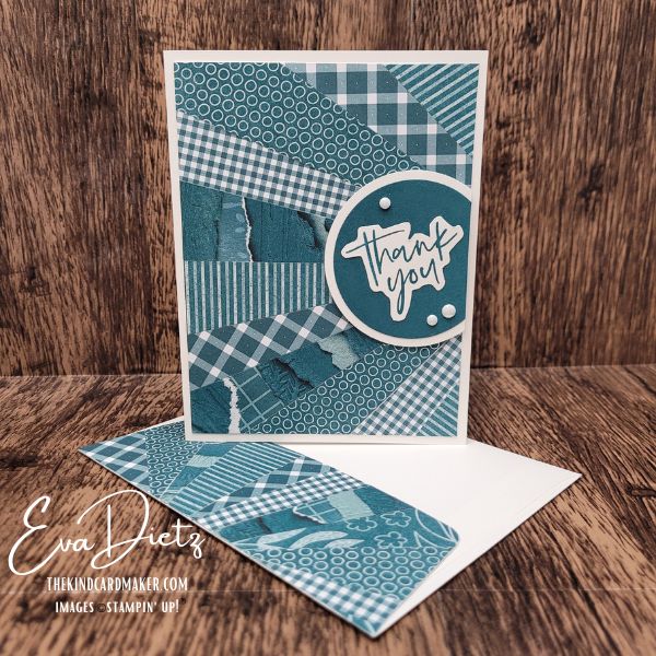 Scrappy sunburst card in Pretty Peacock as a thank you card