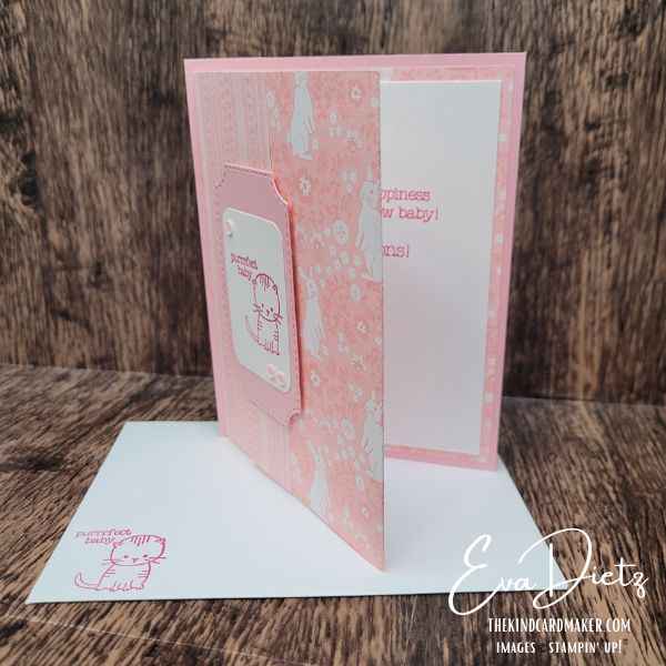 Easy baby card fun fold with dimensional tag and decorative embellishments