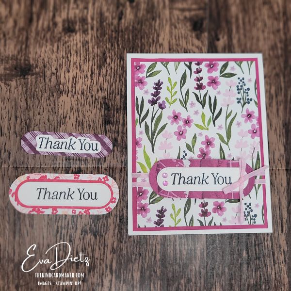 Cardmaking project showing custom layered sentiment label made without additional dies