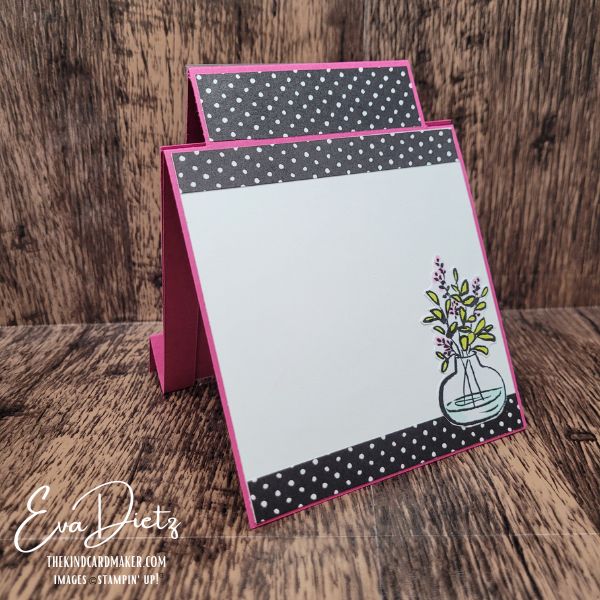 handmade card back panel with floral vase embellishment