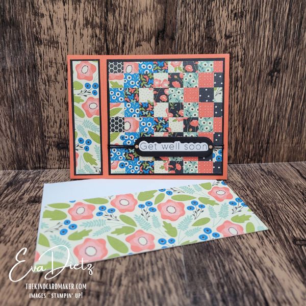 Floral get well soon card featuring bargello technique and book bind fun fold design