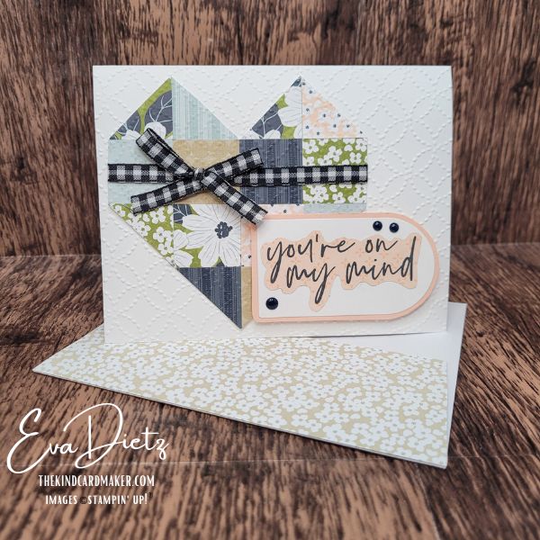 "You're on my Mind" card with layered arch-shaped sentiment tag demonstrating how to create wider borders without additional dies