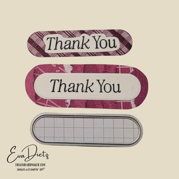 Cardmaking sentiment oval tag showing simple die tracing technique for added dimension and layering