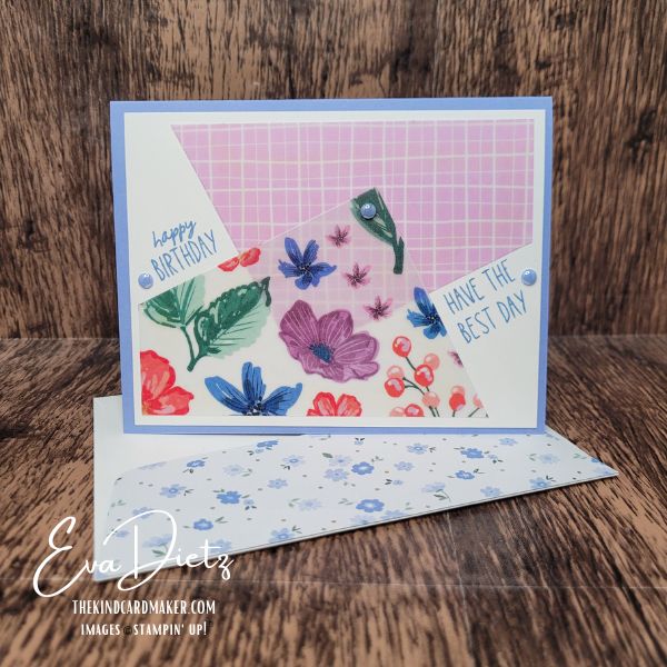 Easy handmade cards using pink patterned paper and Berry Botanical vellum layered designs.