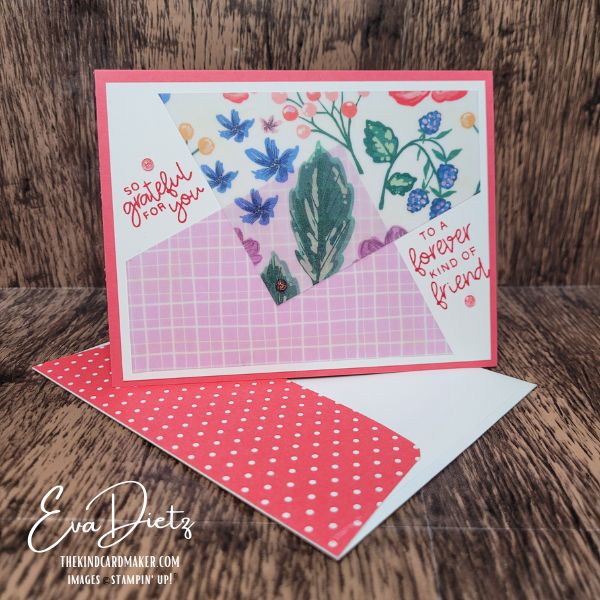 Easy handmade cards using pink patterned paper and Berry Botanical vellum layered designs.
