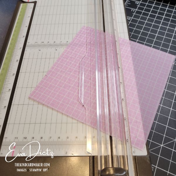 Step 2 Diagram showing how to cut a 6 x 6 vellum sheet into four angled pieces for handmade card fronts.