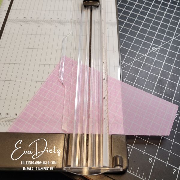 Step 3 Diagram showing how to cut a 6 x 6 vellum sheet into four angled pieces for handmade card fronts.