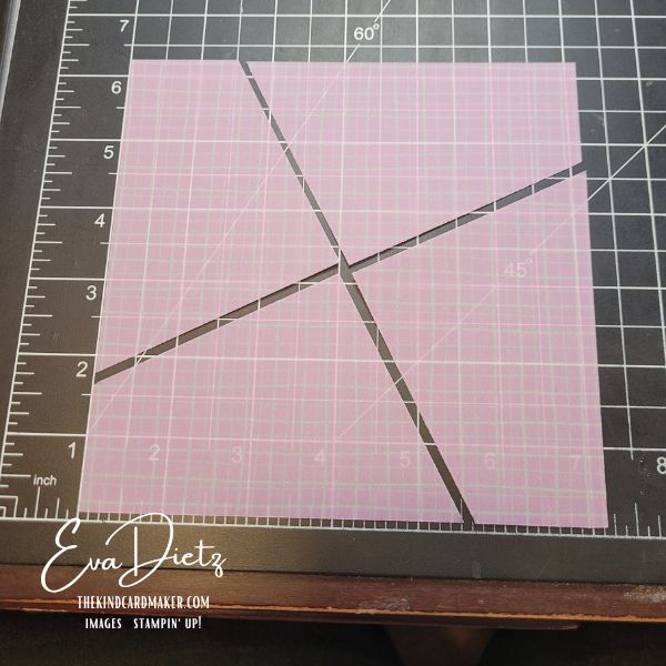 Step 4 Finished cutting the 6 x 6 vellum sheet into four angled pieces for handmade card fronts.