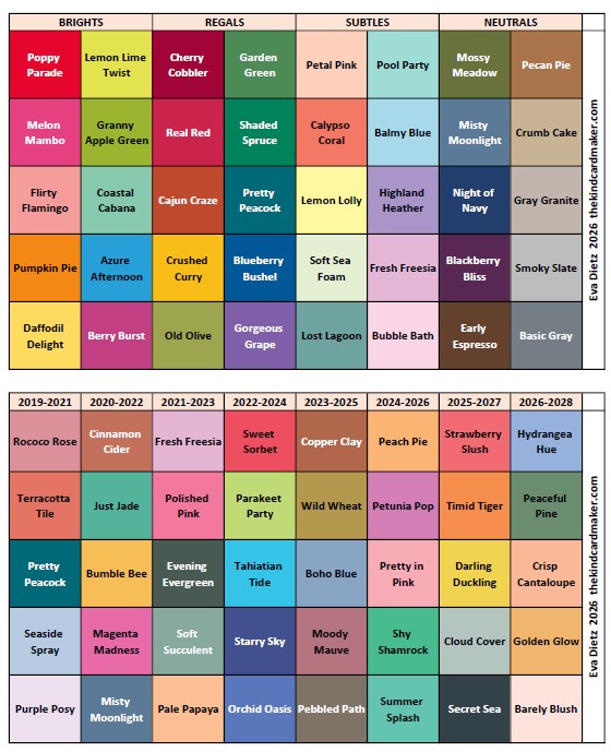 A colorful chart to use in Stampin' Up! sponge dauber cases to organize your sponge daubers.