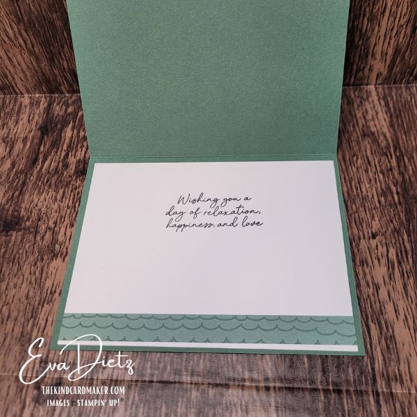 Inside view of Peaceful Pine Happy Birthday card with coordinating designer paper border and stamped sentiment.