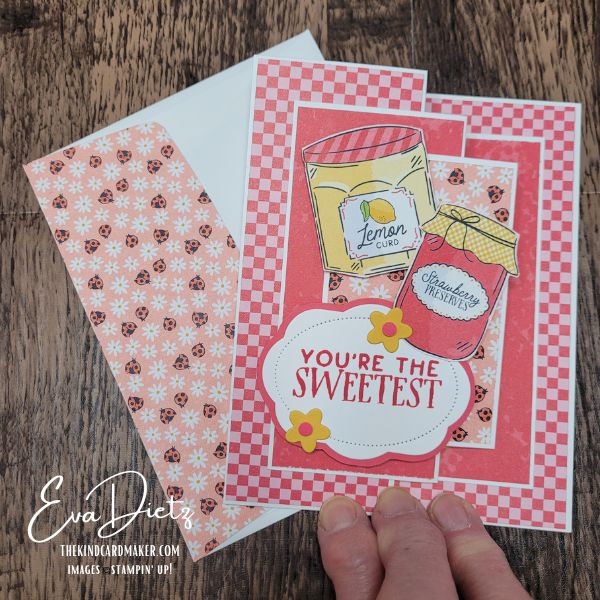Triple Z Fold Card featuring Homemade Sweetness Designer Series Paper with strawberry preserves and lemon curd jars on the front.