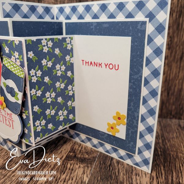 Triple Z Fold Card opened to reveal the back panel for your personal thank you message.