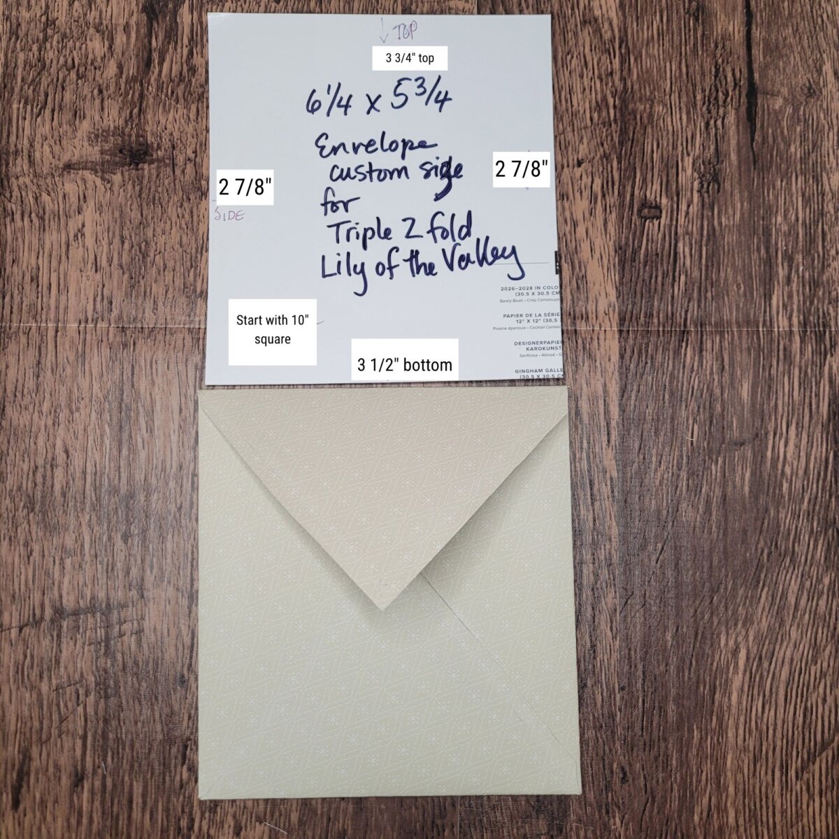 Cutting guide to make a custom envelope for the Tall Triple Z Fold Lily of the Valley card.