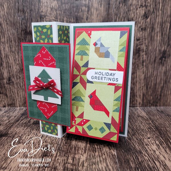 Standing Pop-Up Pillar Christmas card showing dimensional pillar construction and skinny tent fold front panel.