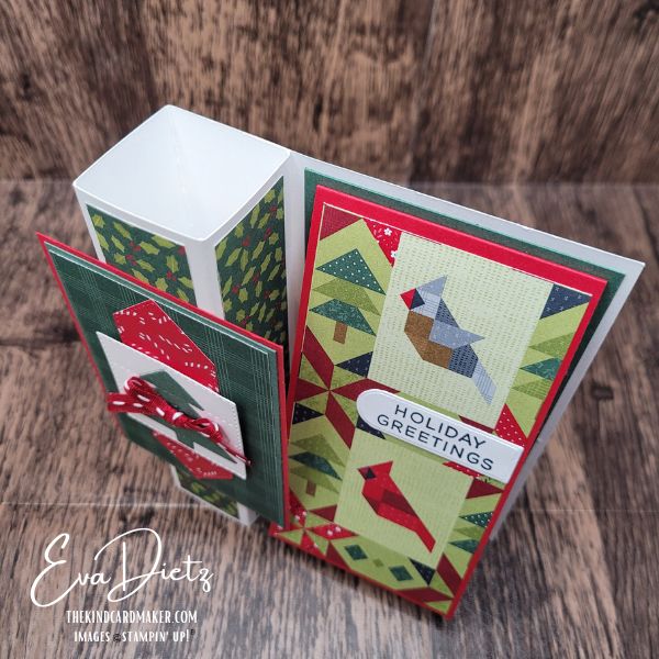 Top view of Pop-Up Pillar Christmas card showing three-dimensional pillar construction and decorative panels.